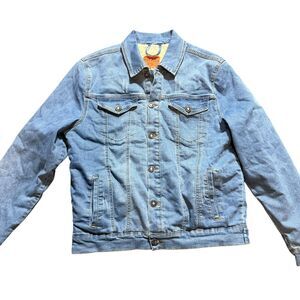Patron Jacket Mens Large Blue Sherpa Lined Denim Trucker Button Up Bomber